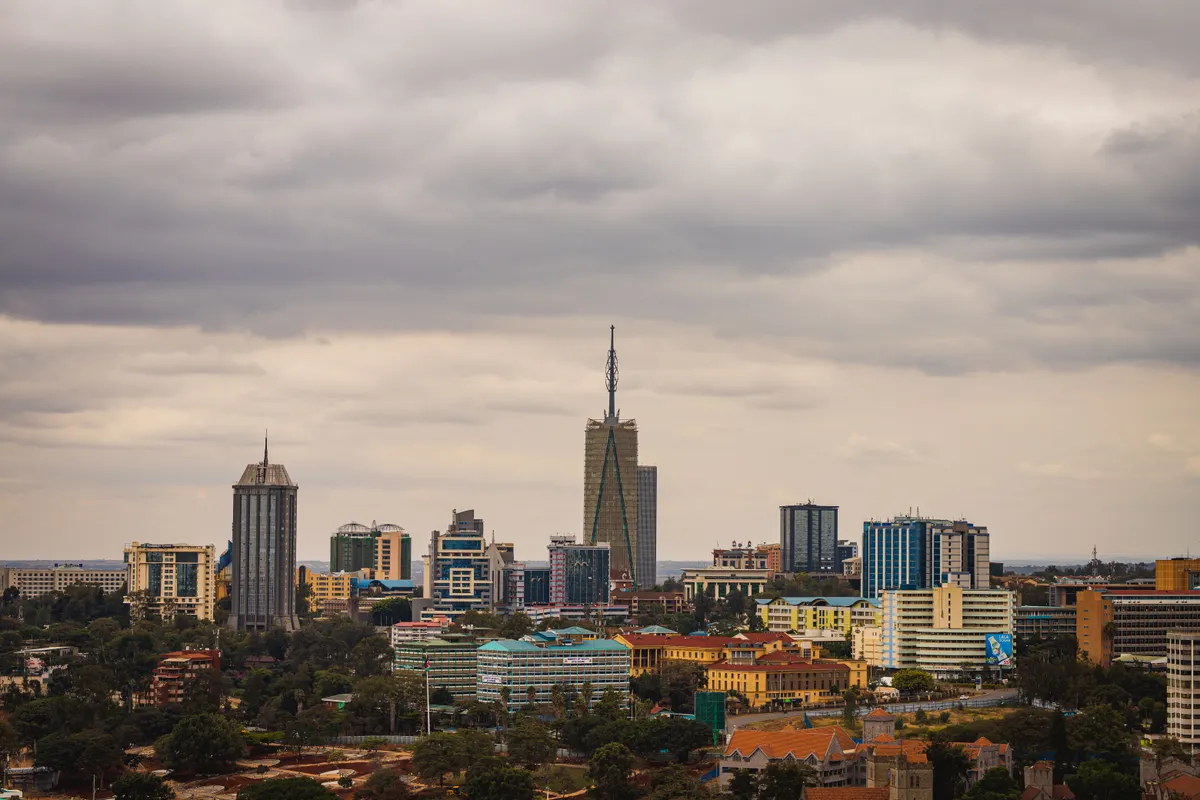 The Nairobi city skyline seen across the water.