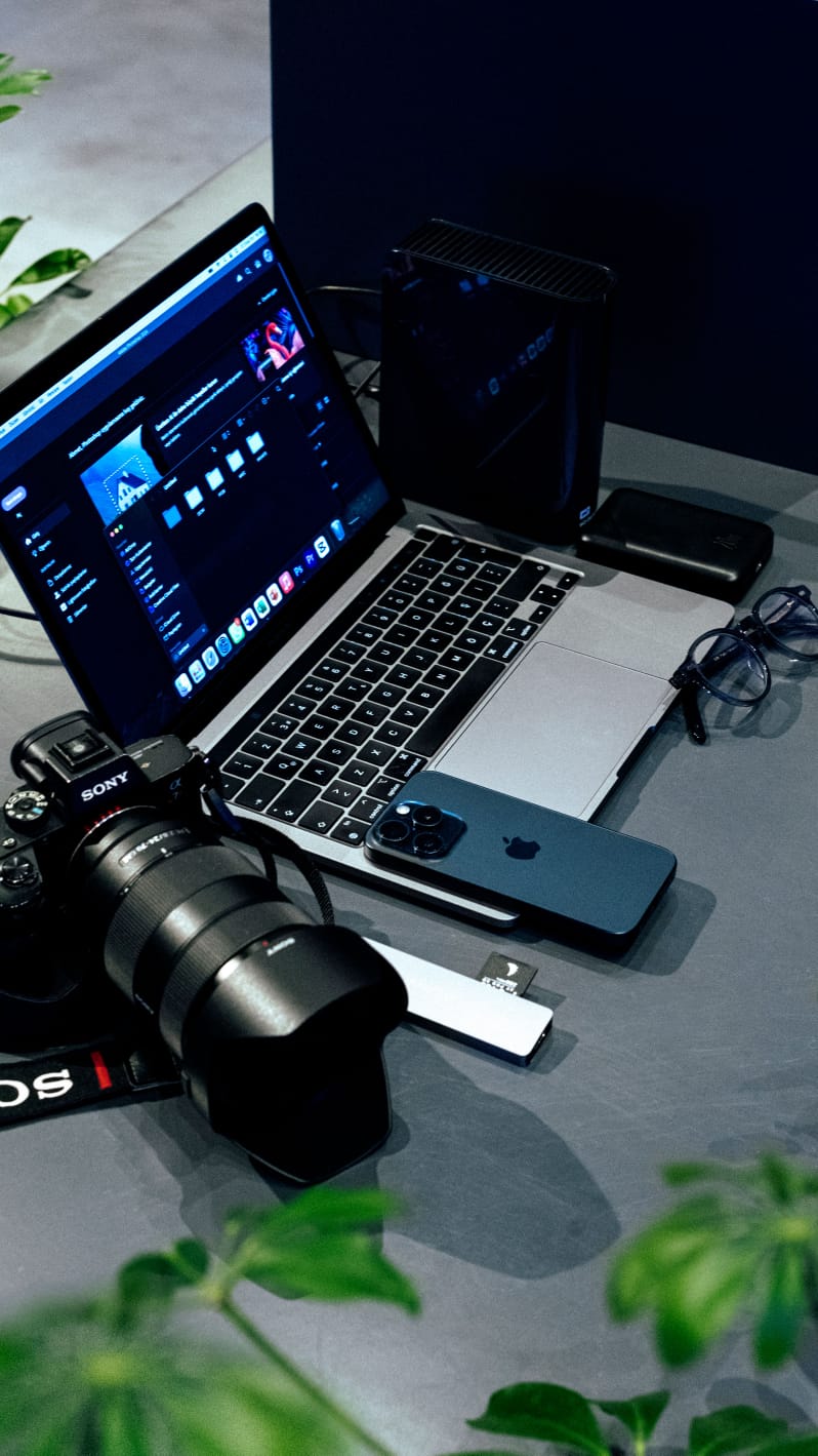 Softbox lights and stands set up in a photography studio.