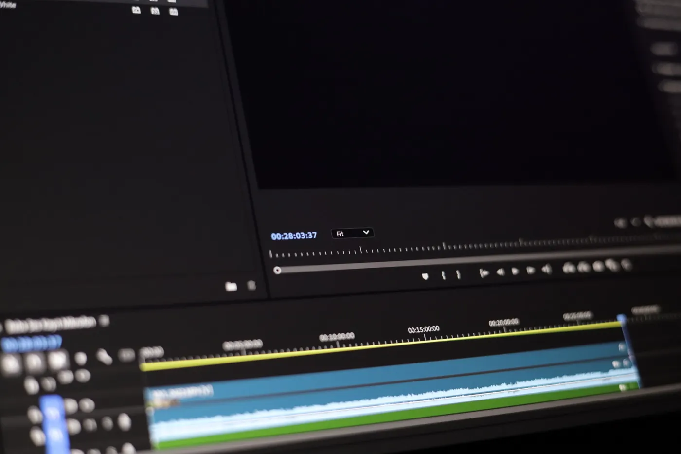 Video editing software open on a screen with a multi-track timeline.